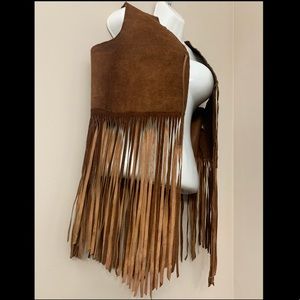 Authentic Vintage 1970s Suede Brown Fringe Vest Size M